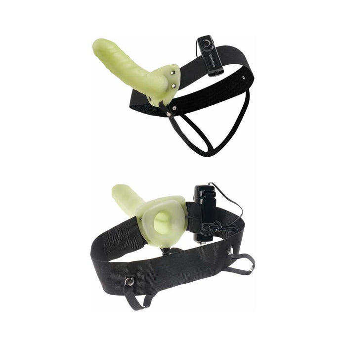 Pipedream Fetish Fantasy Series For Him or Her Vibrating 6 in. Hollow Strap-On Glow Black