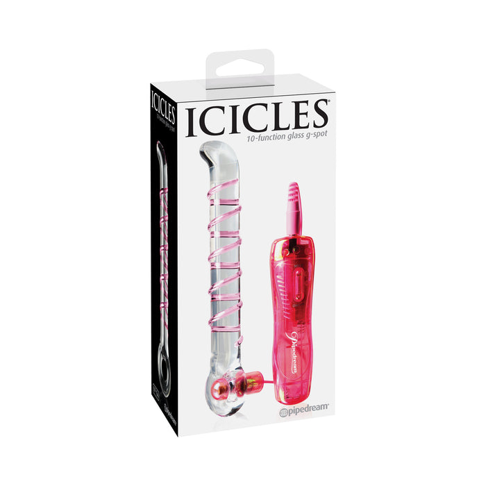 Pipedream Icicles No. 4 Remote-Controlled Vibrating Ribbed 7 in. Glass G-Spot Dildo Pink/Clear