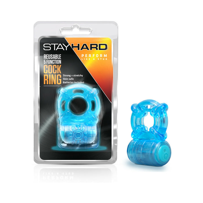 Blush Stay Hard Reusable 5 Function Vibrating Cockring Blue