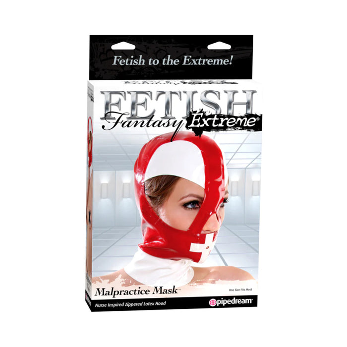 Pipedream Fetish Fantasy Extreme Malpractice Mask Nurse-Themed Latex Hood Red/White