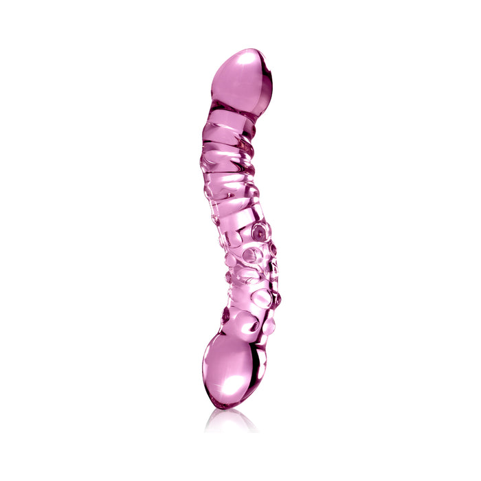 Pipedream Icicles No. 55 Curved Textured 7.75 in. Dual-Ended Glass Dildo Pink