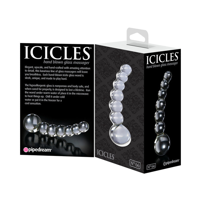 Pipedream Icicles No. 66 Curved Beaded 4.75 in. Glass Dildo Clear