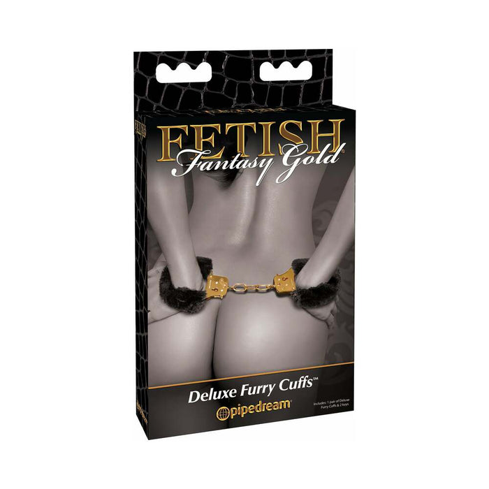 Pipedream Fetish Fantasy Gold Deluxe Furry Cuffs Black/Gold