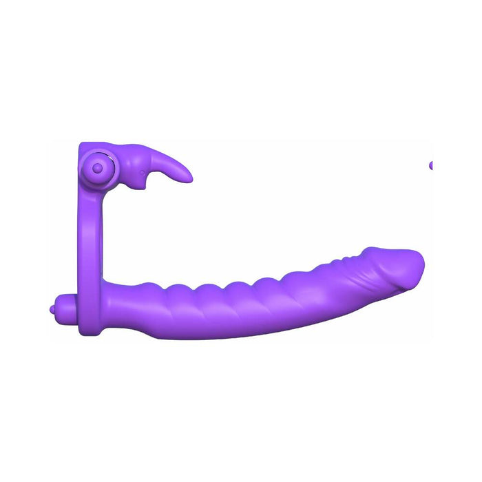 Pipedream Fantasy C-Ringz Double Penetrator Vibrating Rabbit Dual Entry Cockring Purple
