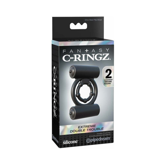 Pipedream Fantasy C-Ringz Extreme Double Trouble Vibrating Cockring Black