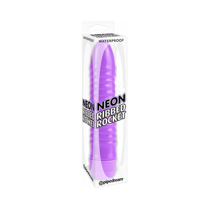 Pipedream Neon Ribbed Rocket Waterproof Slimline Vibrator Purple