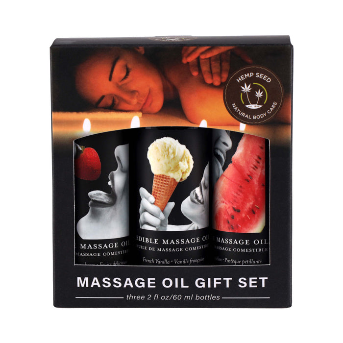 Earthly Body Hemp Seed Edible Massage Oil 3-Piece Gift Set 2 oz.