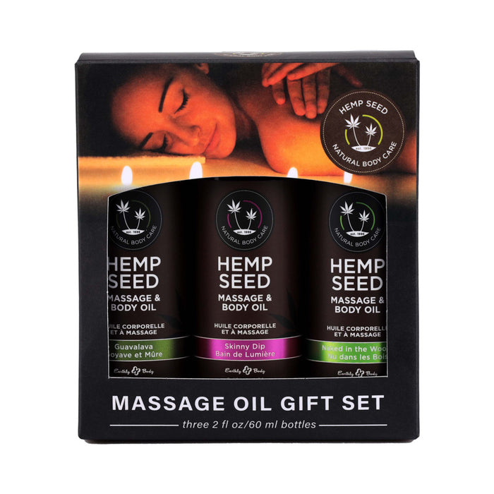 Earthly Body Hemp Seed Massage Oil 3-Piece Gift Set 2 oz.