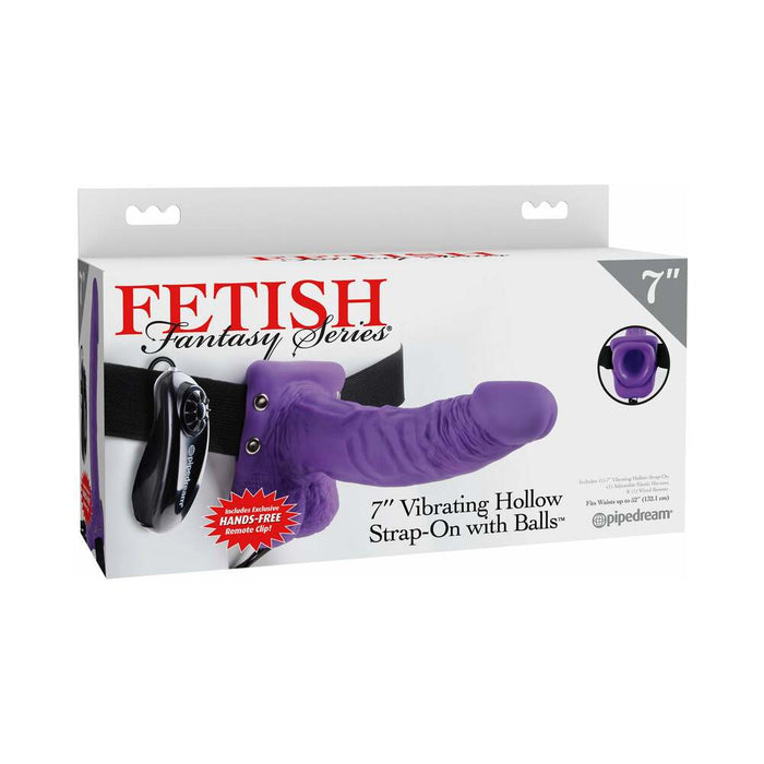 Pipedream Fetish Fantasy Series 7 in. Vibrating Hollow Strap-On with Balls Purple/Black