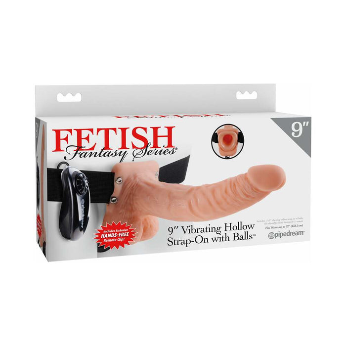 Pipedream Fetish Fantasy Series 9 in. Vibrating Hollow Strap-On with Balls Beige/Black