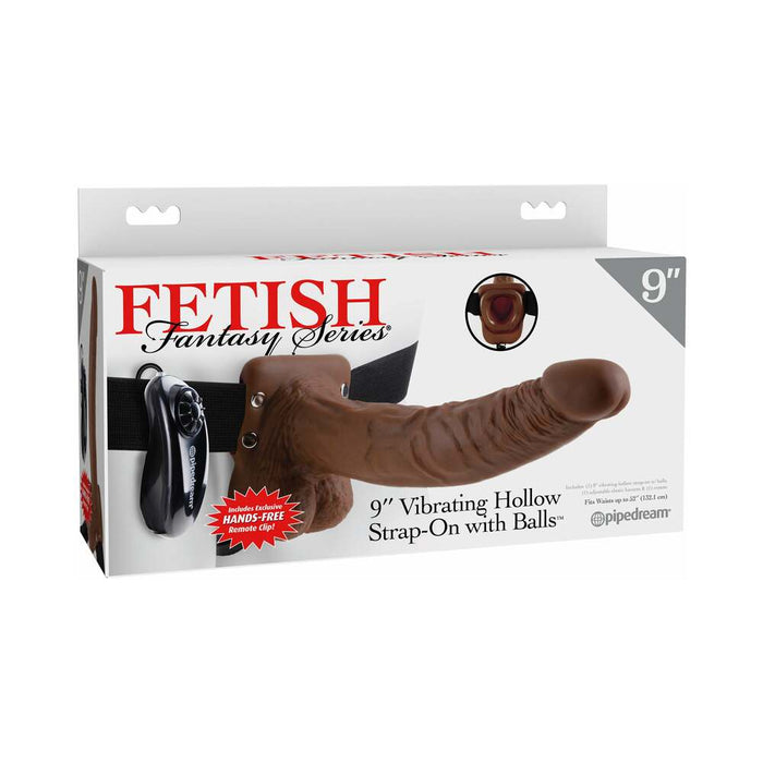 Pipedream Fetish Fantasy Series 9 in. Vibrating Hollow Strap-On with Balls Brown/Black
