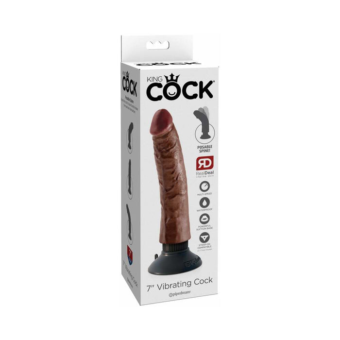 Pipedream King Cock 7 in. Vibrating Cock Poseable Dildo With Suction Cup Brown