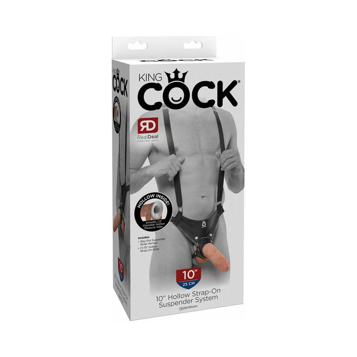 Pipedream King Cock Adjustable 10 in. Hollow Strap-On Suspender System Beige/Black