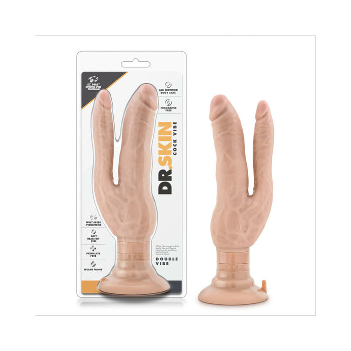Blush Dr. Skin Cock Vibes Double Vibe Dual Entry Vibrating Dildo with Suction Cup Beige