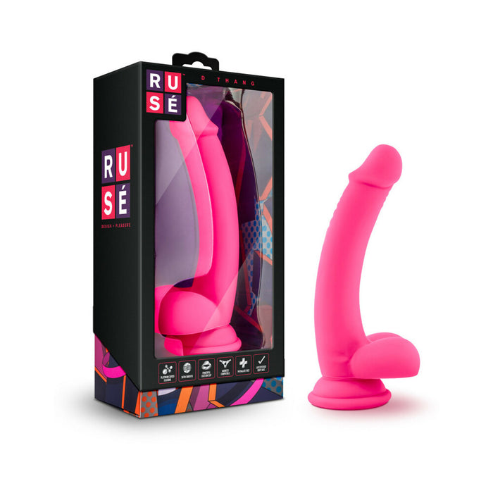Blush Ruse D Thang Semi-Realistic 7.75 in. Silicone Dildo with Balls & Suction Cup Hot Pink