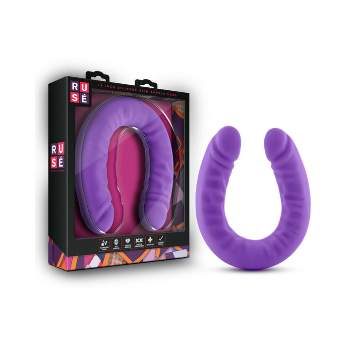 Blush Ruse Realistic 18 in. Silicone Slim Double Dong Dual Ended Dildo Purple