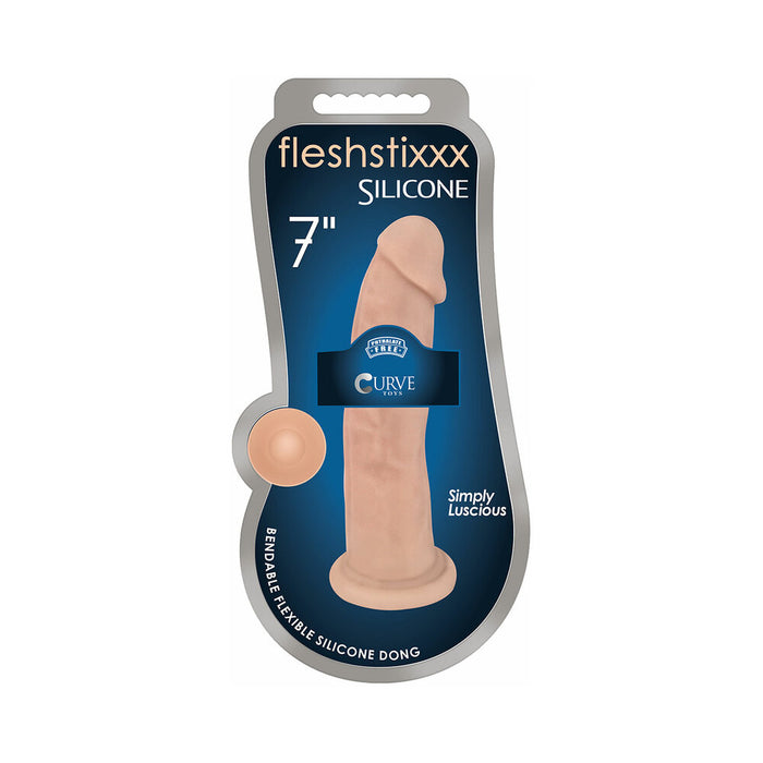 Curve Toys FLESHSTIXXX  7 in. Posable Silicone Dildo with Suction Cup Beige