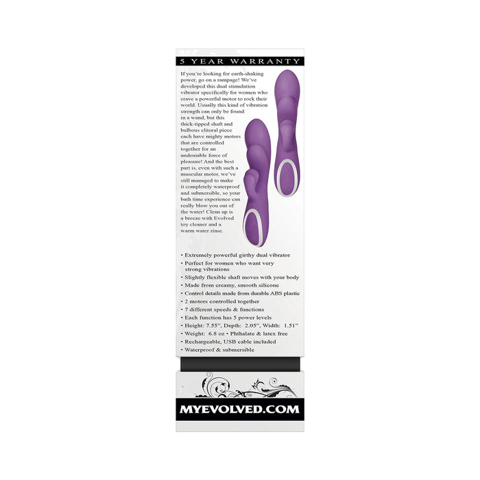 Evolved Rampage Rechargeable Silicone Dual Stimulator Purple