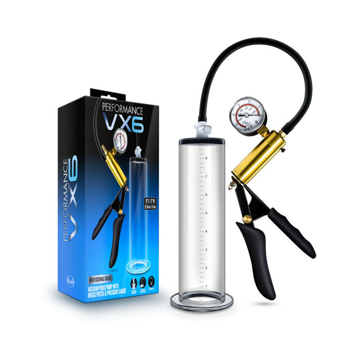 Blush Performance VX6 Vacuum Penis Pump with Brass Pistol & Pressure Gauge Clear