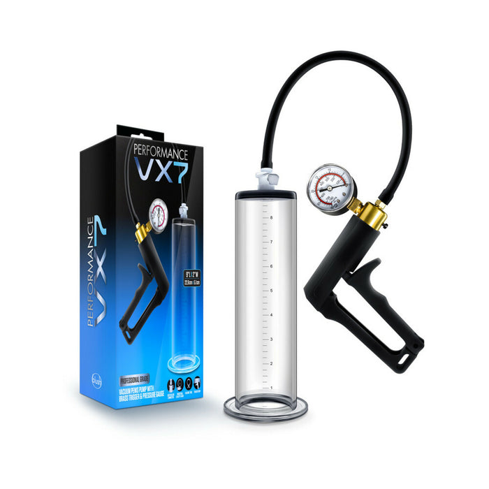 Blush Performance VX7 Vacuum Penis Pump with Brass Trigger & Pressure Gauge Clear