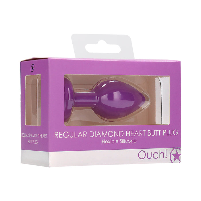 Ouch! Flexible Silicone Diamond Heart Butt Plug Purple Regular