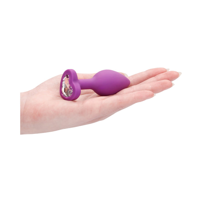 Ouch! Flexible Silicone Diamond Heart Butt Plug Purple Regular