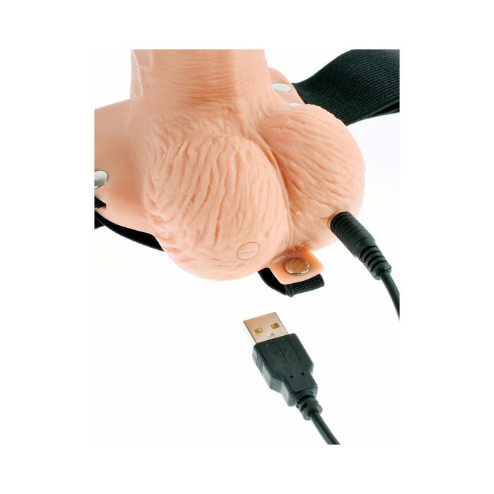 Pipedream Fetish Fantasy Series Vibrating 6 in. Hollow Strap-On With Balls Beige/Black