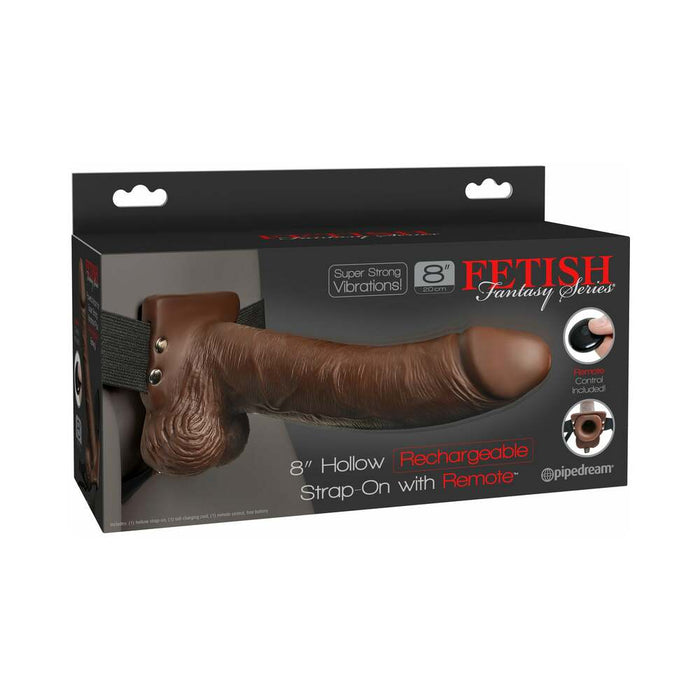 Pipedream Fetish Fantasy Series Vibrating 8 in. Hollow Strap-On With Balls Brown/Black