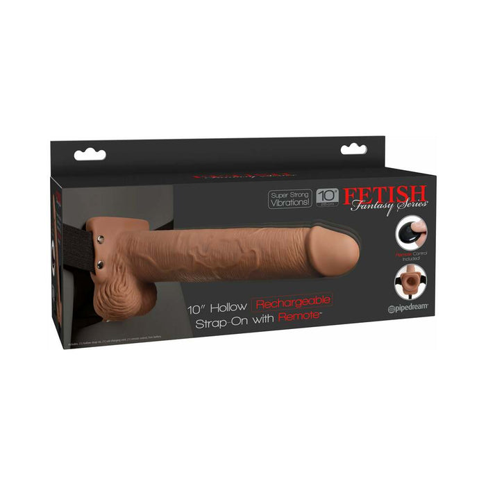 Pipedream Fetish Fantasy Series Vibrating 10 in. Hollow Strap-On With Balls Tan/Black