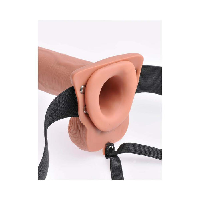 Pipedream Fetish Fantasy Series Vibrating 10 in. Hollow Strap-On With Balls Tan/Black