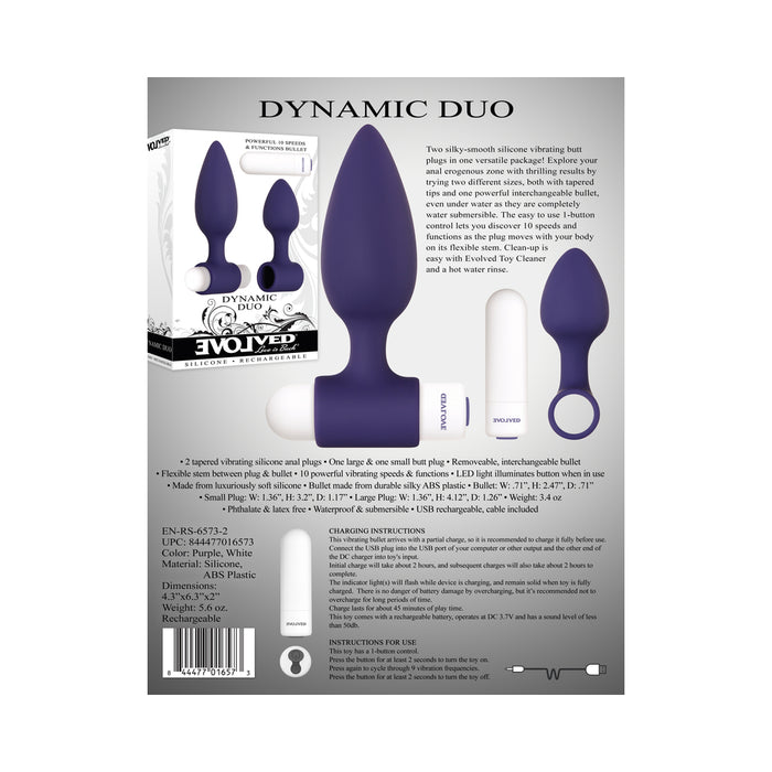 Evolved Dynamic Duo 3-Piece Rechargeable Bullet Vibrator and Silicone Anal Plug Set Purple
