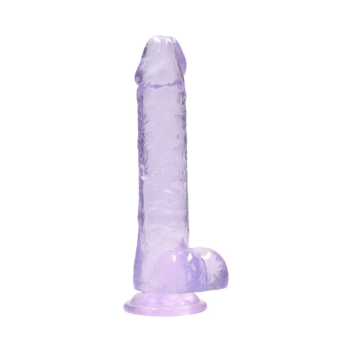 RealRock Crystal Clear Realistic 8 in. Dildo With Balls and Suction Cup Purple
