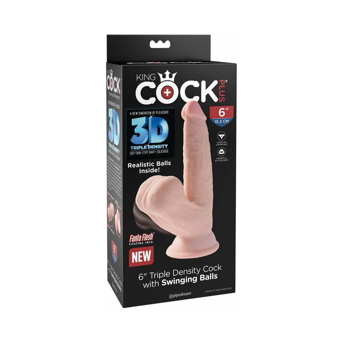 Pipedream King Cock Plus 6 in. Triple-Density Cock With Swinging Balls Dildo Beige