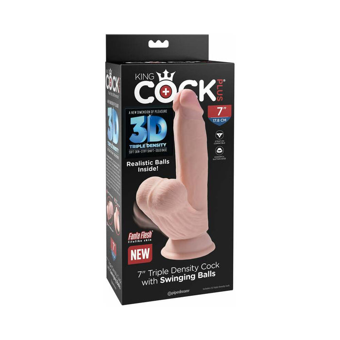 Pipedream King Cock Plus 7 in. Triple-Density Cock With Swinging Balls Dildo Beige