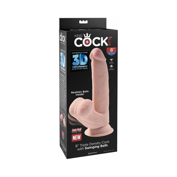 Pipedream King Cock Plus 8 in. Triple-Density Cock With Swinging Balls Dildo Beige