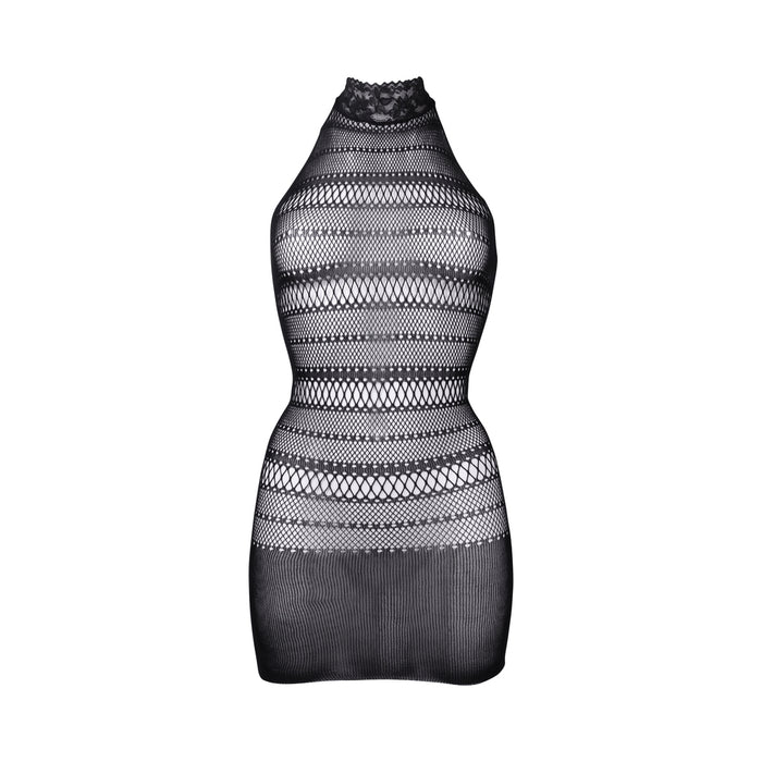 Shots Le Desir High Lace Neck Net Mini Dress Black O/S