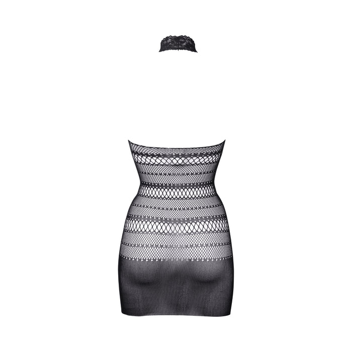 Shots Le Desir High Lace Neck Net Mini Dress Black O/S