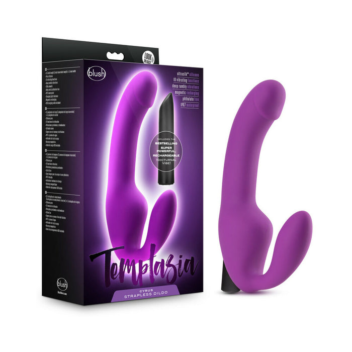 Blush Temptasia Cyrus 8.5 in. Silicone Strapless Strap-On Dildo with Bullet Vibrator Purple