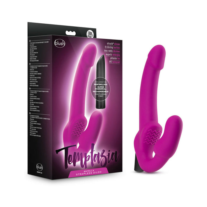 Blush Temptasia Estella 9.5 in. Silicone Strapless Strap-On Dildo with Bullet Vibrator Pink