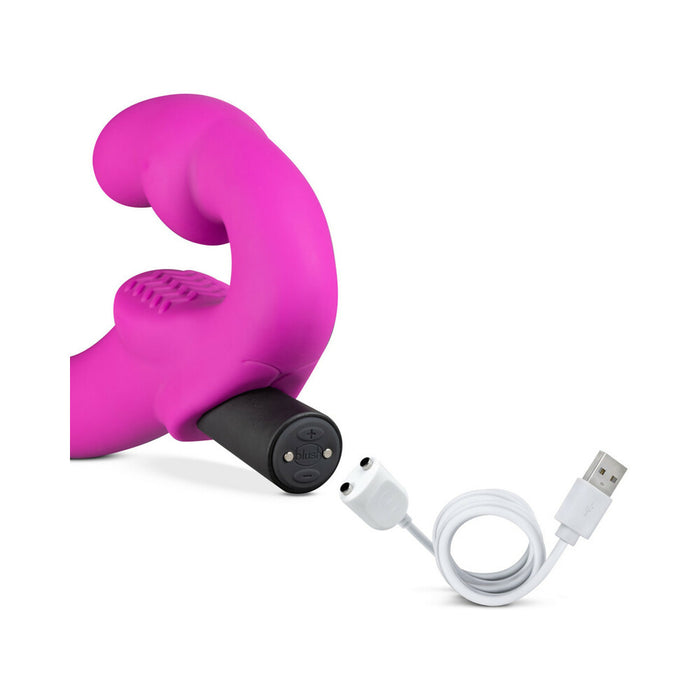 Blush Temptasia Estella 9.5 in. Silicone Strapless Strap-On Dildo with Bullet Vibrator Pink