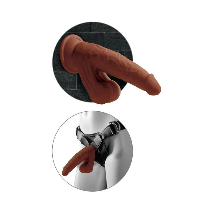 Pipedream King Cock Plus 8 in. Triple Density Cock With Swinging Balls Dildo Brown