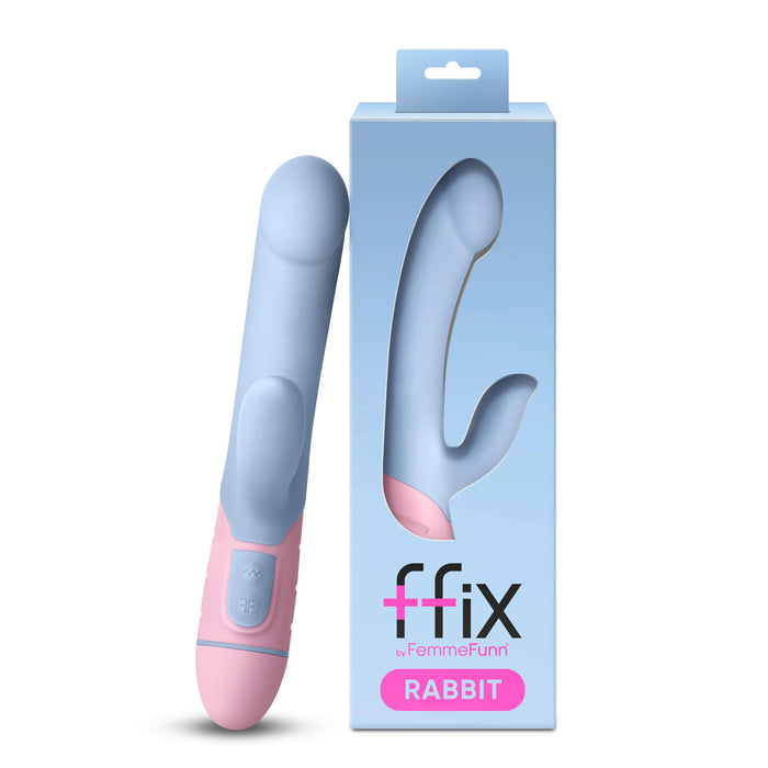 FemmeFunn FFIX Rabbit Waterproof Silicone Dual Stimulation G-Spot Vibrator Light Blue