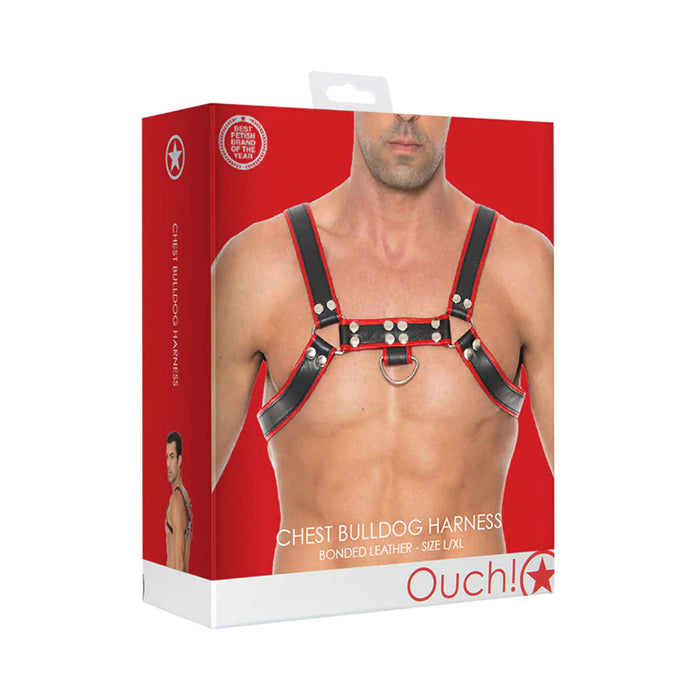 Ouch! Bonded Leather Chest Bulldog Harness Red L/XL