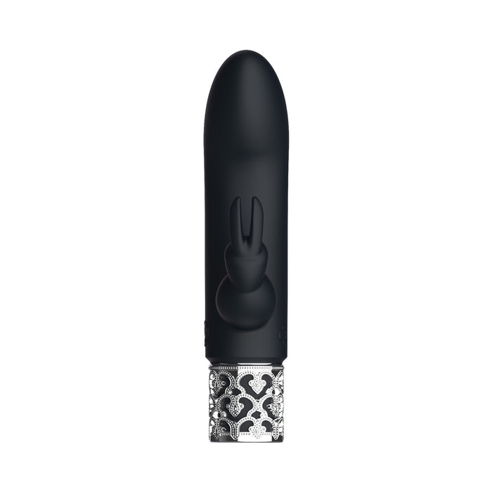 Shots Royal Gems Dazzling Rechargeable Silicone Miniature Rabbit Vibrator Black