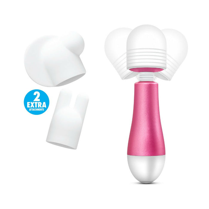 Blush Noje Jules Rechargeable Mini Wand Vibrator with 3 Silicone Head Attachments Rose