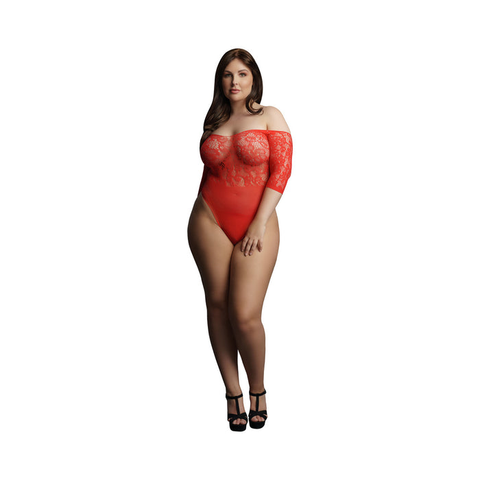 Shots Le Desir Presents Rhinestone Off-Shoulder Bodysuit Red Queen Size