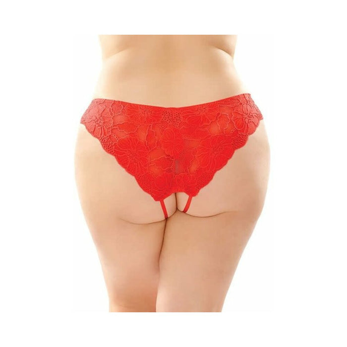 Fantasy Lingerie Poppy Crotchless Floral Lace Panty 6-Pack Red Queen Size