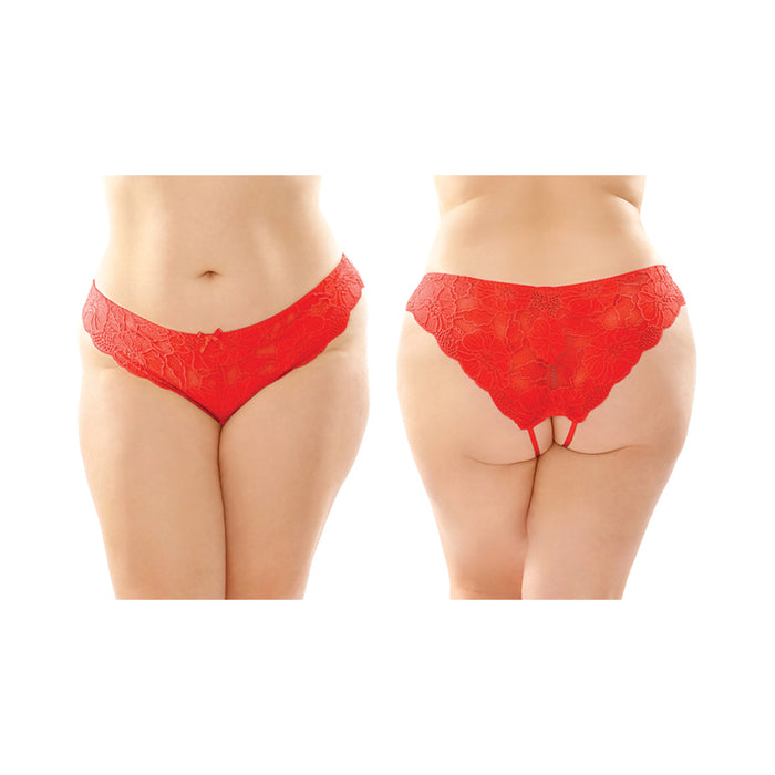 Fantasy Lingerie Poppy Crotchless Floral Lace Panty 6-Pack Red Queen Size