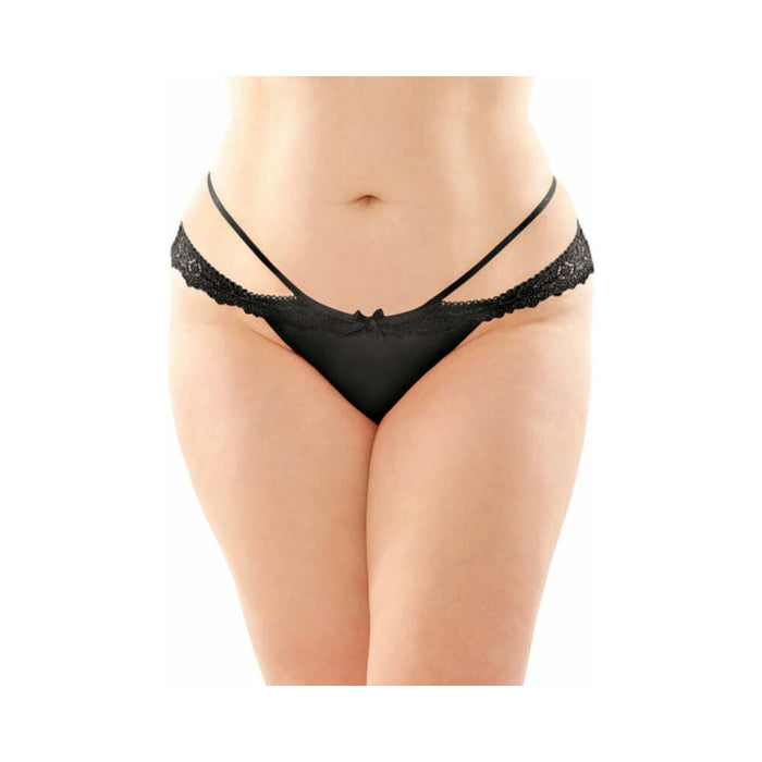 Fantasy Lingerie Posey Strappy Lace & Microfiber Crotchless Panty 6-Pack Queen Size Black