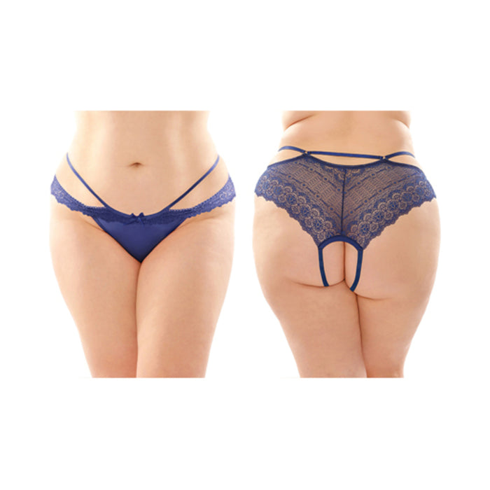Fantasy Lingerie Posey Strappy Lace & Microfiber Crotchless Panty 6-Pack Navy Queen Size
